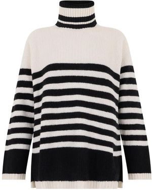 Moorer Gestreifter Vera-Slx Rollkragenpullover - Weiß