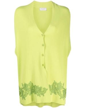 ERMANNO FIRENZE Floral Lace-Appliqué Short-Sleeve Cardigan - Yellow
