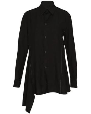 Yohji Yamamoto Asymmetric Contrast-Stitch Shirt - Black