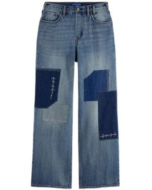 Scotch & Soda Vaqueros Acampanados Con Bordado Patchwork - Azul