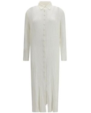 GONGDID DESIGN Pleated Buttoned Maxi Dress - White