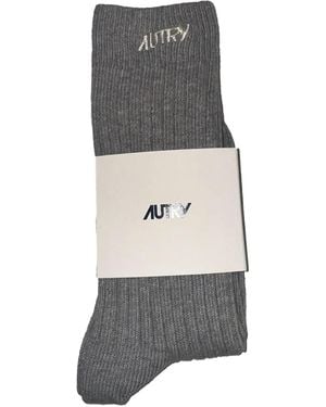 Autry Embroidered Cotton-Blend Socks - Grey