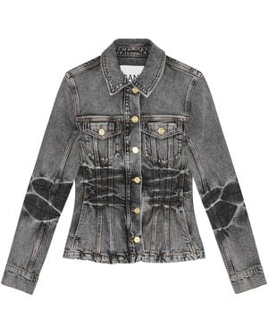 Ganni Whiskering-Effect Denim Jacket - Grey