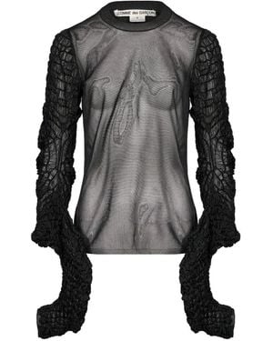 Comme des Garçons Sheer Ruched-Sleeve Top - Black