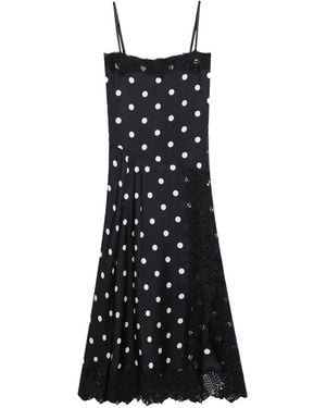 Sportmax Polka-Dot Lace-Trim Midi Dress - Black