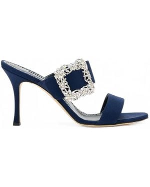 Manolo Blahnik Gable Jewel-Buckle Sandals - Blue