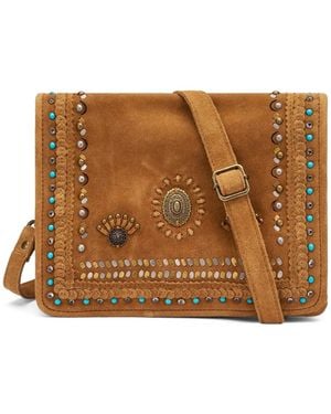 Frau Stud-Embellished Suede Shoulder Bag - Brown