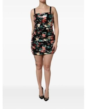 Dolce & Gabbana Floral-Print Sequin-Embellished Dress - Black