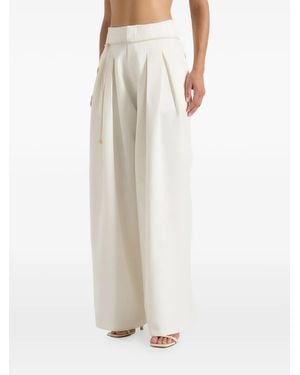 Manière De Voir Flora Box-Pleat Wide-Leg Belted Trousers - White
