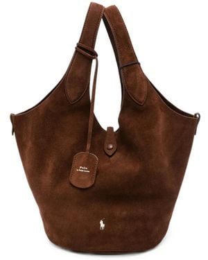 Polo Ralph Lauren Logo-Embroidered Suede Tote Bag - Brown