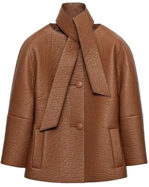 Prada Scarf-Detail Leather Jacket - Brown