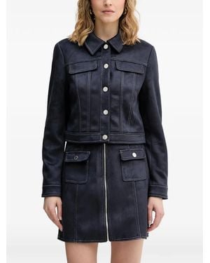 Morgan Contrast-Stitch Suede Jacket - Blue