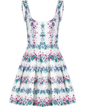 Luisa Beccaria Floral-Print Pleated Mini Dress - Blue
