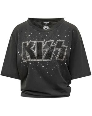 DSquared² Cropped Studded Kiss Graphic T-Shirt - Black