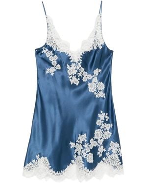 Carine Gilson Lace-Detail V-Neck Slip - Blue