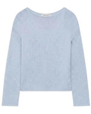 Another Tomorrow Draped Knit Sweater - Blue