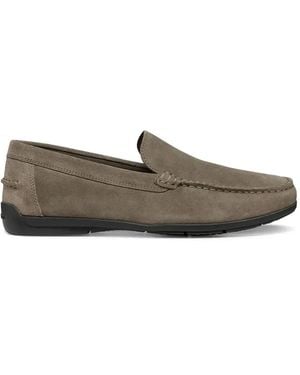 Geox Topstitched Suede Loafers - Gray