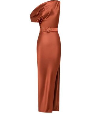 Nicholas One-Shoulder Belted-Waist Maxi Dress - Orange