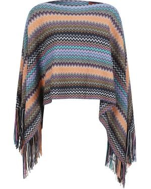 Missoni Chevron-Pattern Fringed Cape - Blue