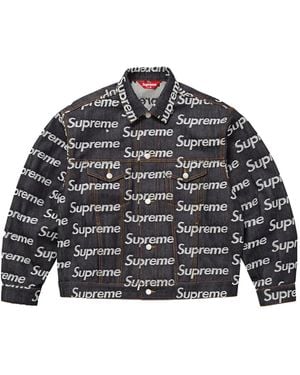 Supreme Jacquard-Logo Denim Jacket - Grey