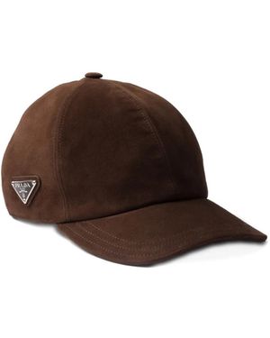 Prada Triangle Logo Suede Baseball Cap - Marrone