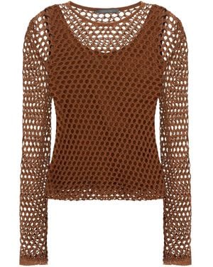Alberta Ferretti Mesh Long-Sleeves Top - Brown