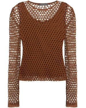 Alberta Ferretti Mesh Long-Sleeves Top - Brown