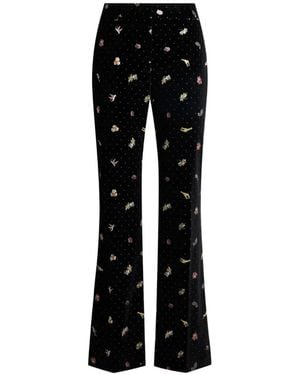 Etro Cotton Velvet Trousers With Flower And Animal Motif - Black