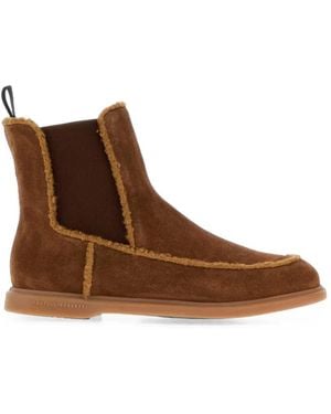 Fratelli Rossetti Shearling-Trim Suede Cheseal Boots - Brown