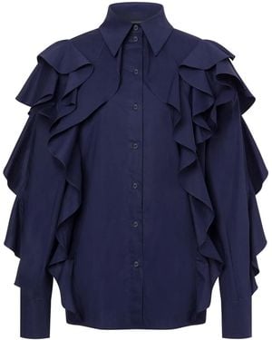 Alberta Ferretti Stretch-Cotton Ruffled Detailing - Blue
