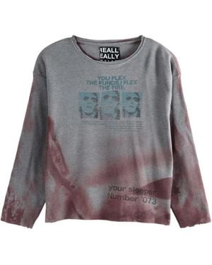 SAITOS Graphic-Print Waffle-Knit T-Shirt - Gray
