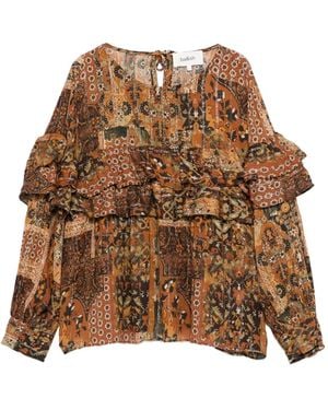 Ba&sh Floral-Pattern Ruffled-Detail Blouse - Brown