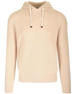 Brunello Cucinelli Ribbed-Knit Drawstring-Detail Hoodie - Natural