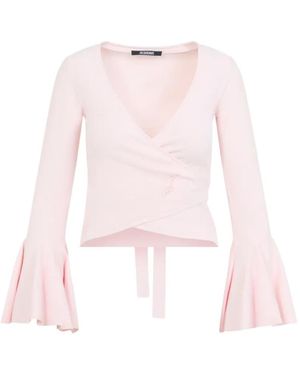 Jacquemus Paysan Wrap-Style Bell-Sleeve Top - Pink