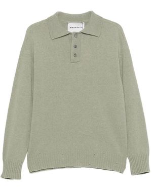 Amaranto Fine-Knit Long-Sleeve Polo Shirt - Green