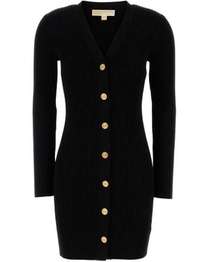 MICHAEL Michael Kors Ribbed Button-Front Mini Dress - Black