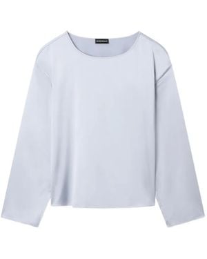 Emporio Armani Satin-Finish Silk Top - Blue