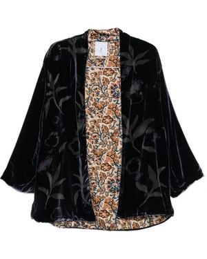 Whyci Cape Aus Samt Mit Blumenprint - Schwarz