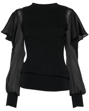 Sacai Ruffled Knitted Top - Black