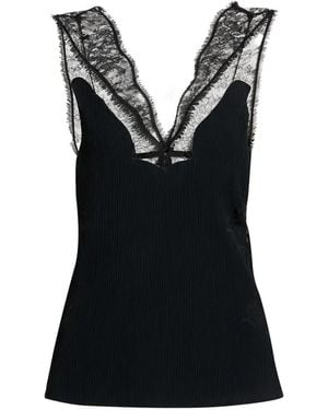 Givenchy Lace-Paneled Plissé-Crepe Top - Black