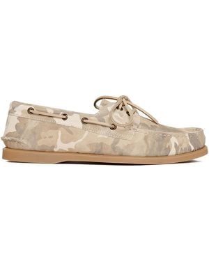 SCAROSSO Segelschuhe Aus Wildleder Mit Camouflagemuster - Weiß