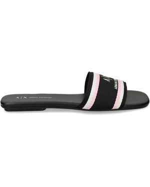ARMANI EXCHANGE Striped Slides - Black
