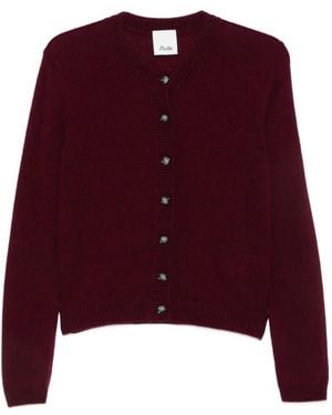 Allude Button-Up Ribbed-Trim Cardigan - Red