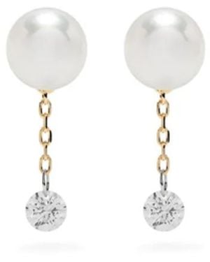 Mizuki Pendientes Sea Of Beauty En Oro Amarillo De 14 Ct Con Perla Y Diamante - Blanco