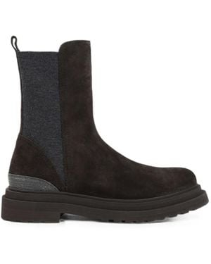 Brunello Cucinelli Monili-Embellished Suede Boots - Black