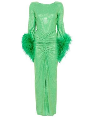 Miron Crystal-Embellished Feather-Trim Maxi Dress - Green