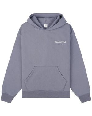 Sporty & Rich Serif Logo-Embroidered Hoodie - Purple