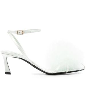 Saint Laurent Feather-Trim Buckle-Fastening Heeled Sandals - White