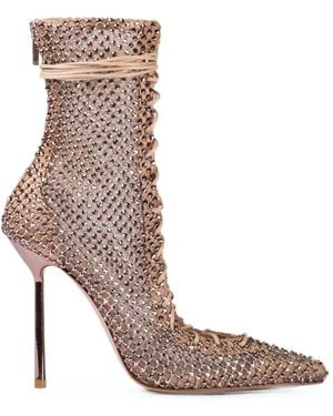 Le Silla Crystal-Embellished Lace-Up Ankle Boots - Brown