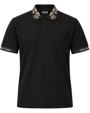 Versace Barocco-Print Logo-Embroidered Polo Shirt - Black